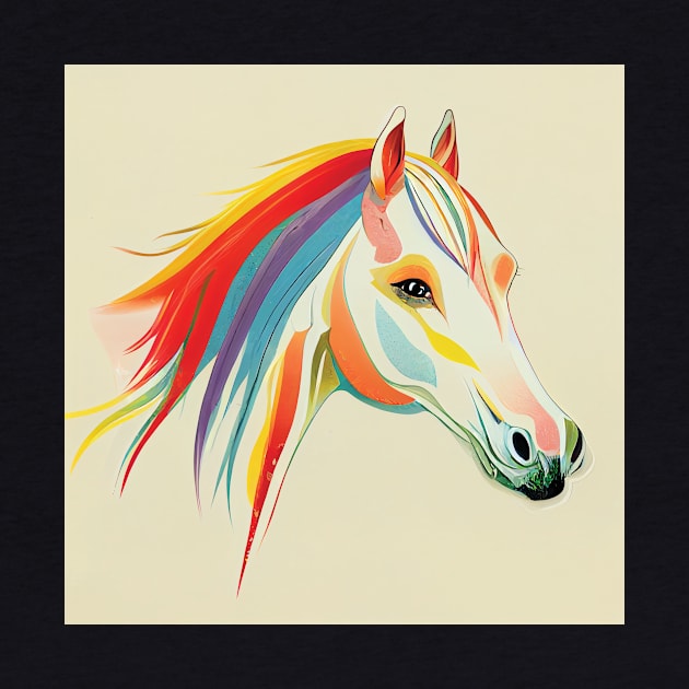 Delicate Rainbow Horse on cream by Geminiartstudio